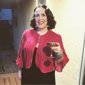 Pink silk velvet vintage bed jacket